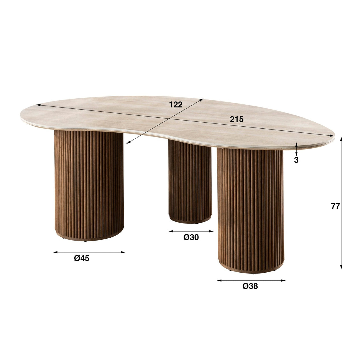 Eettafel Valente Niervormig Travertinlook 215 cm