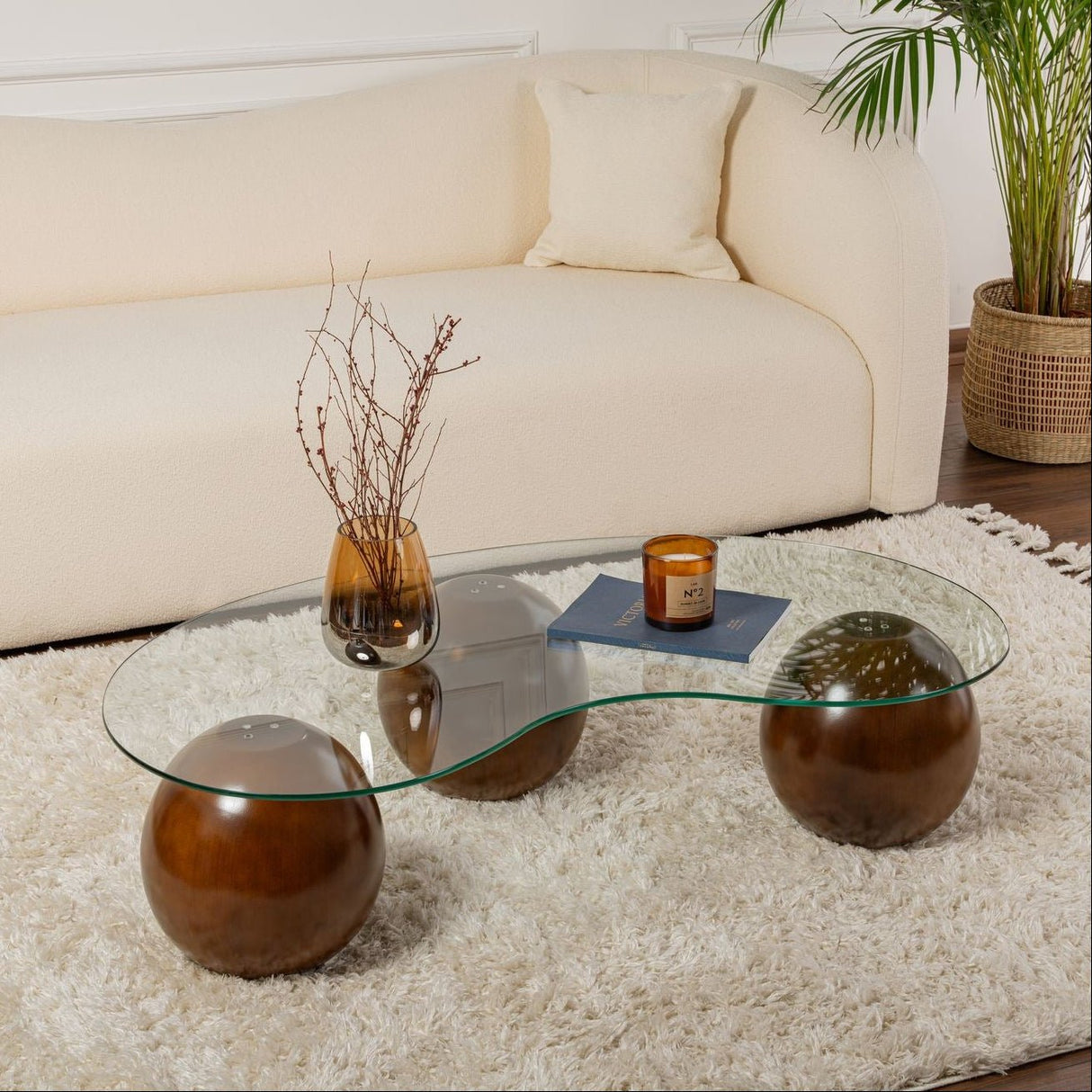 Living room table Sphere Walnut Transparent 120x70 cm Walnut Transparent Tempered glass 