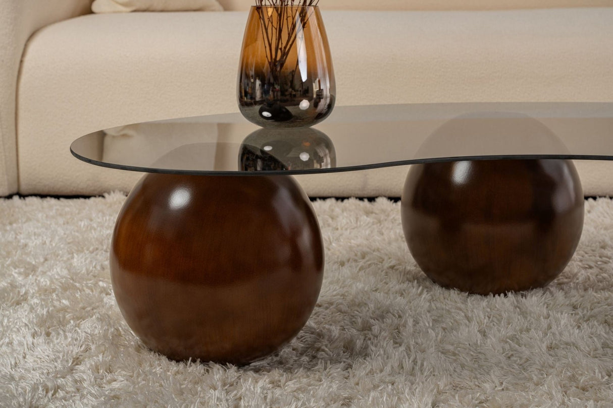 Living room table Sphere Walnut and Grey 120x70 cm Walnut Grey Tempered glass 