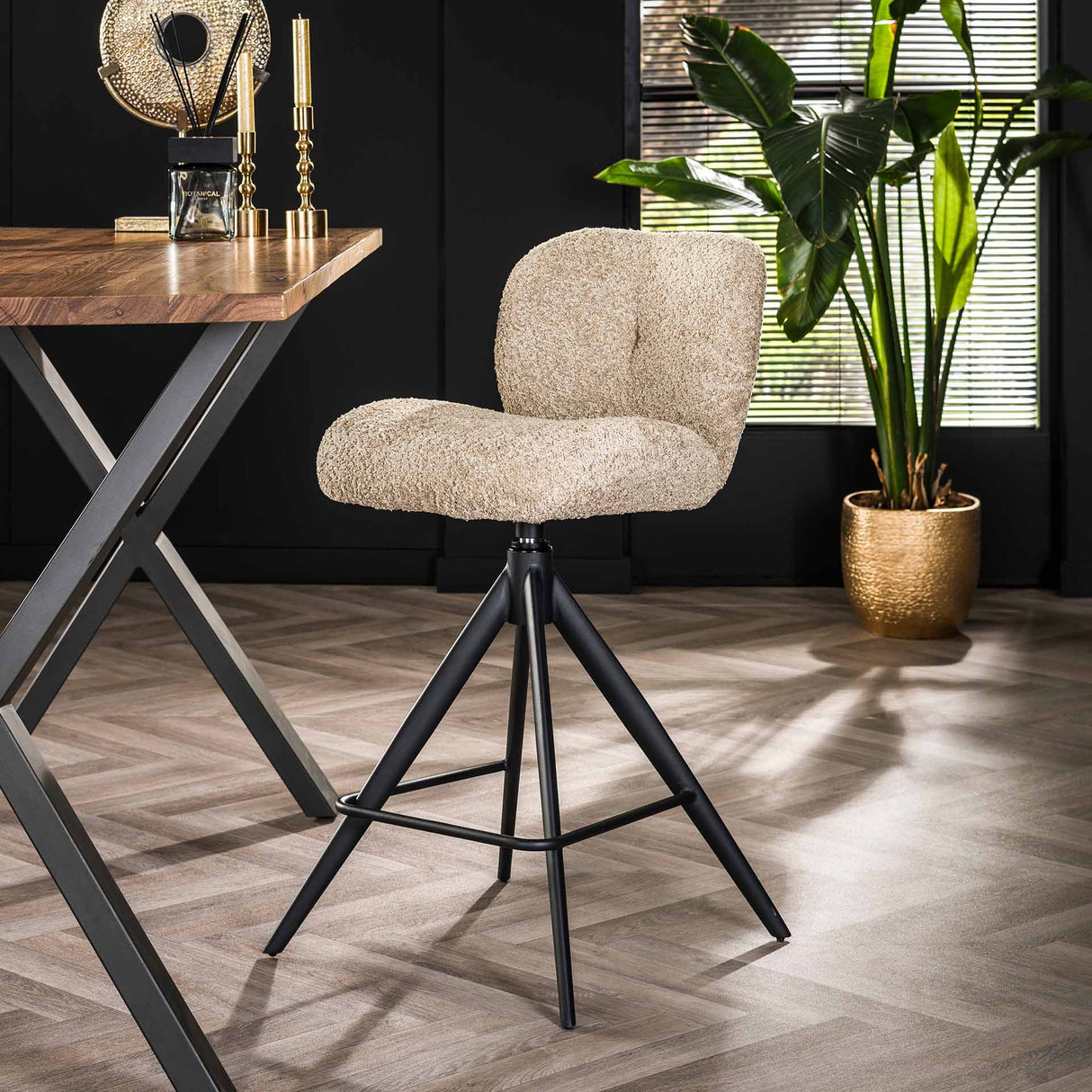 Lirio Bouclé Sand Comfort Swivel Bar Stool 