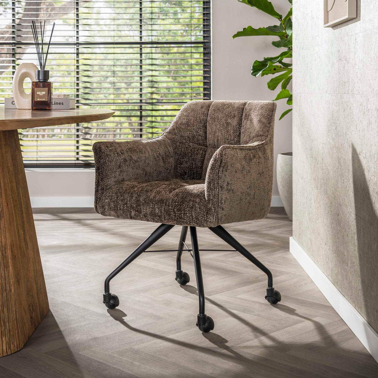 Set of 2 Dining Chairs Richmond Taupe Fabric With Wheels 