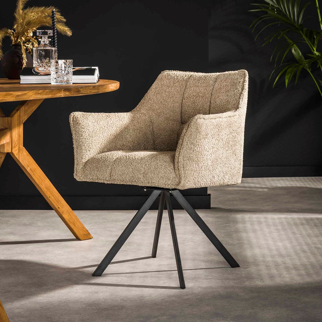Eetkamerstoelen - Eetkamerstoel Lino Bouclé Zand Draaibaar Raster - Dimehouse