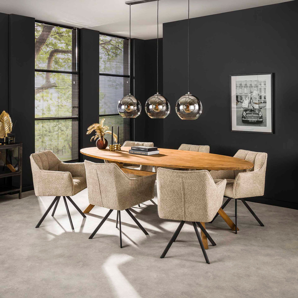 Set of 2 Dining Chairs Lino Bouclé Sand swivel Raster 