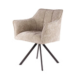 Set of 2 Dining Chairs Lino Chenille Fabric Rich Sand Swivel 