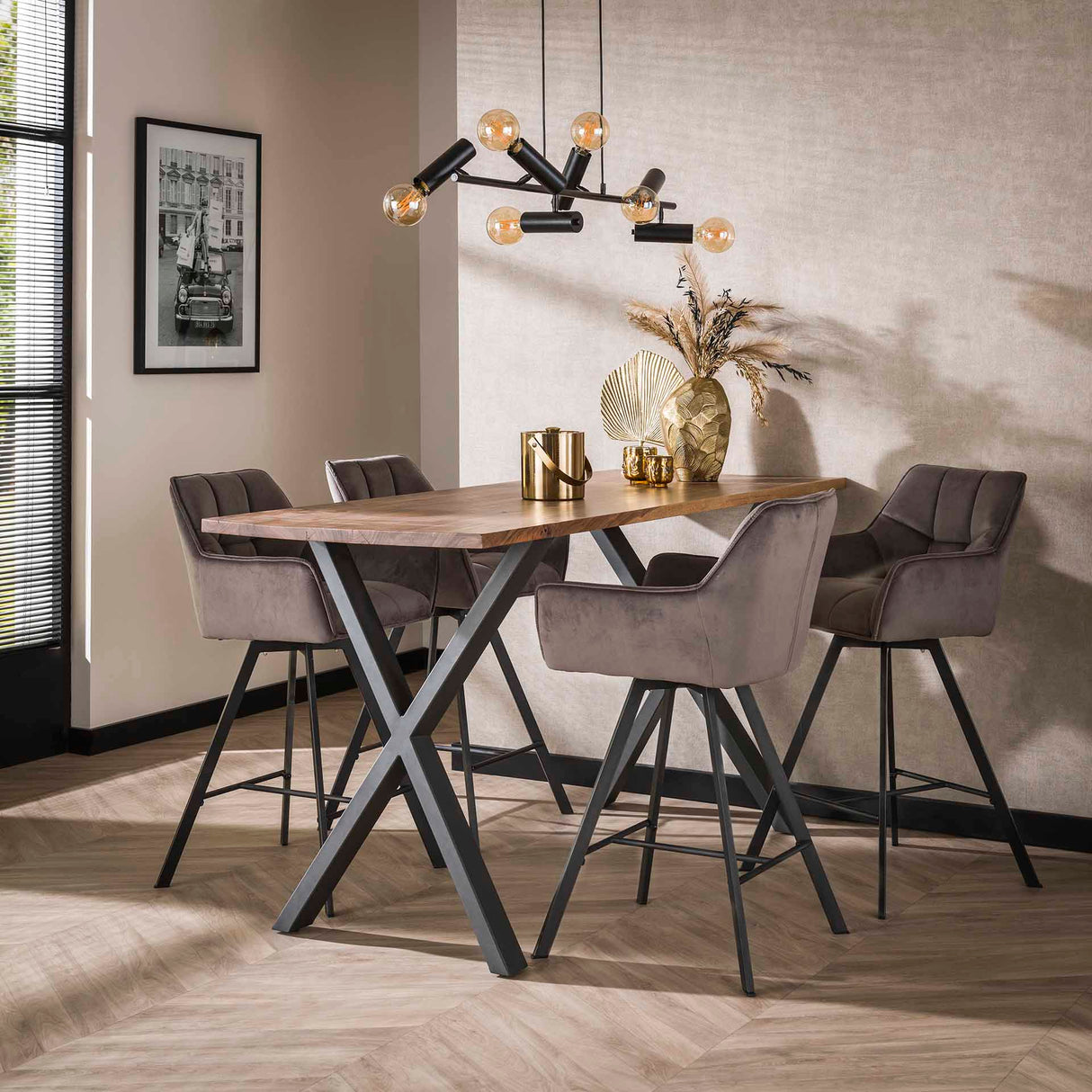 Bar stool Lino Velvet Anthracite Swivel 