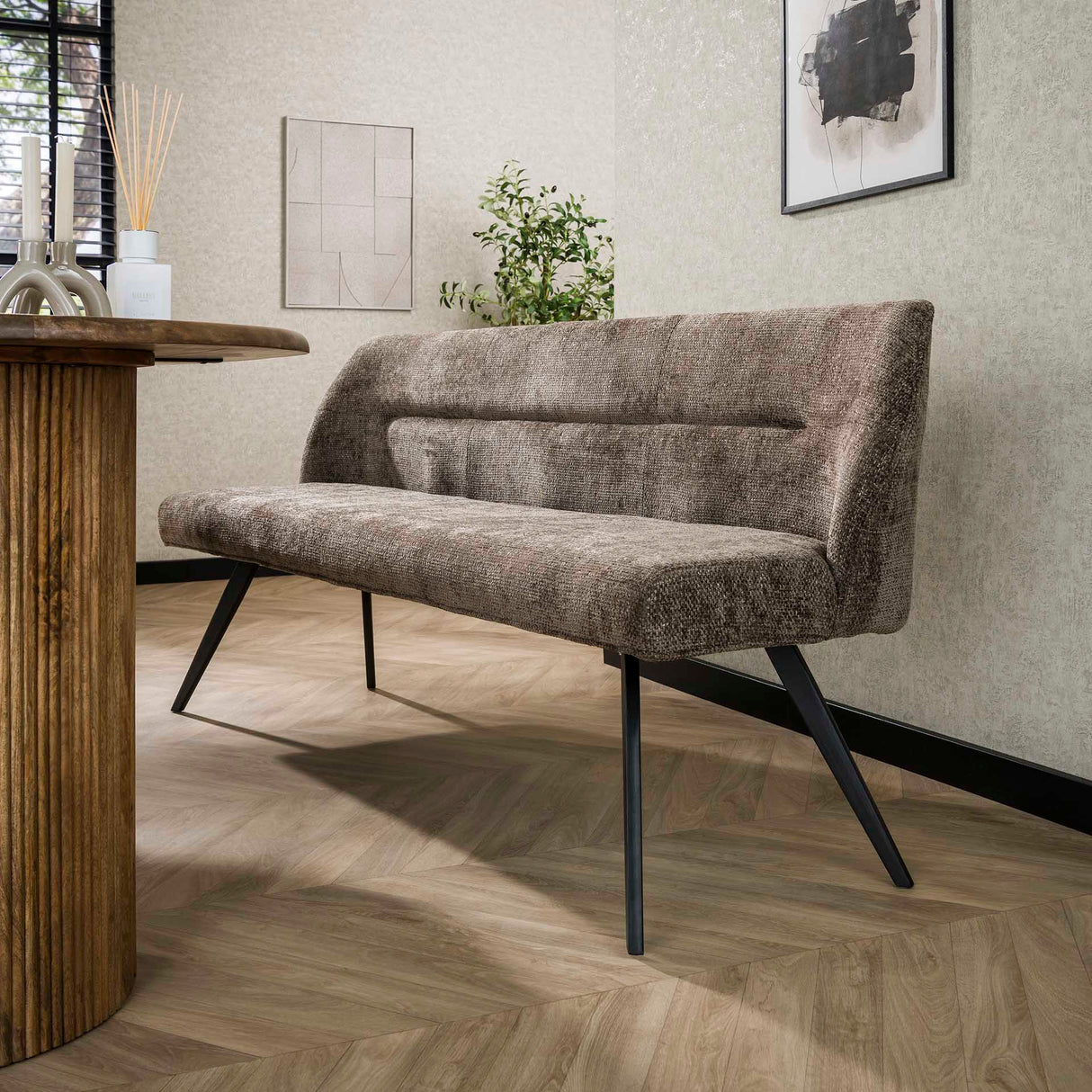 Eetkamerbanken - Eetkamerbank Chia Chenille Stof Rich Taupe 188 cm - Dimehouse