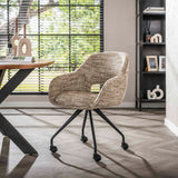 Set of 2 Dining Chairs with Wheels Springo Swivel Eagle Fabric Sand 