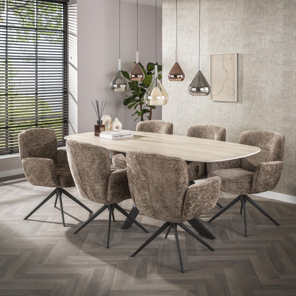 Set of 2 Milano swivel dining chairs Hoven rich champagne 