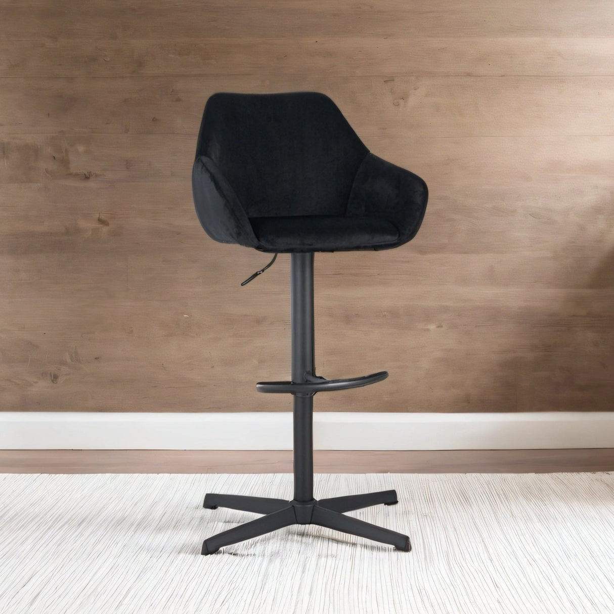Venom Bar Stool Black Velvet - adjustable rotating bar seat with armrest