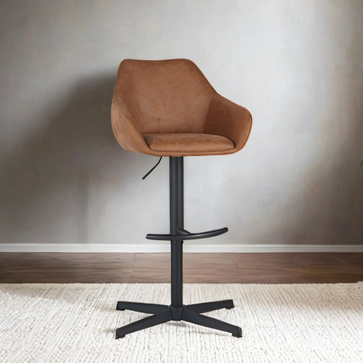 Venom Bar Stool Cognac Eco-leather - Adjustable Swivel Bar Chair with Armrest 
