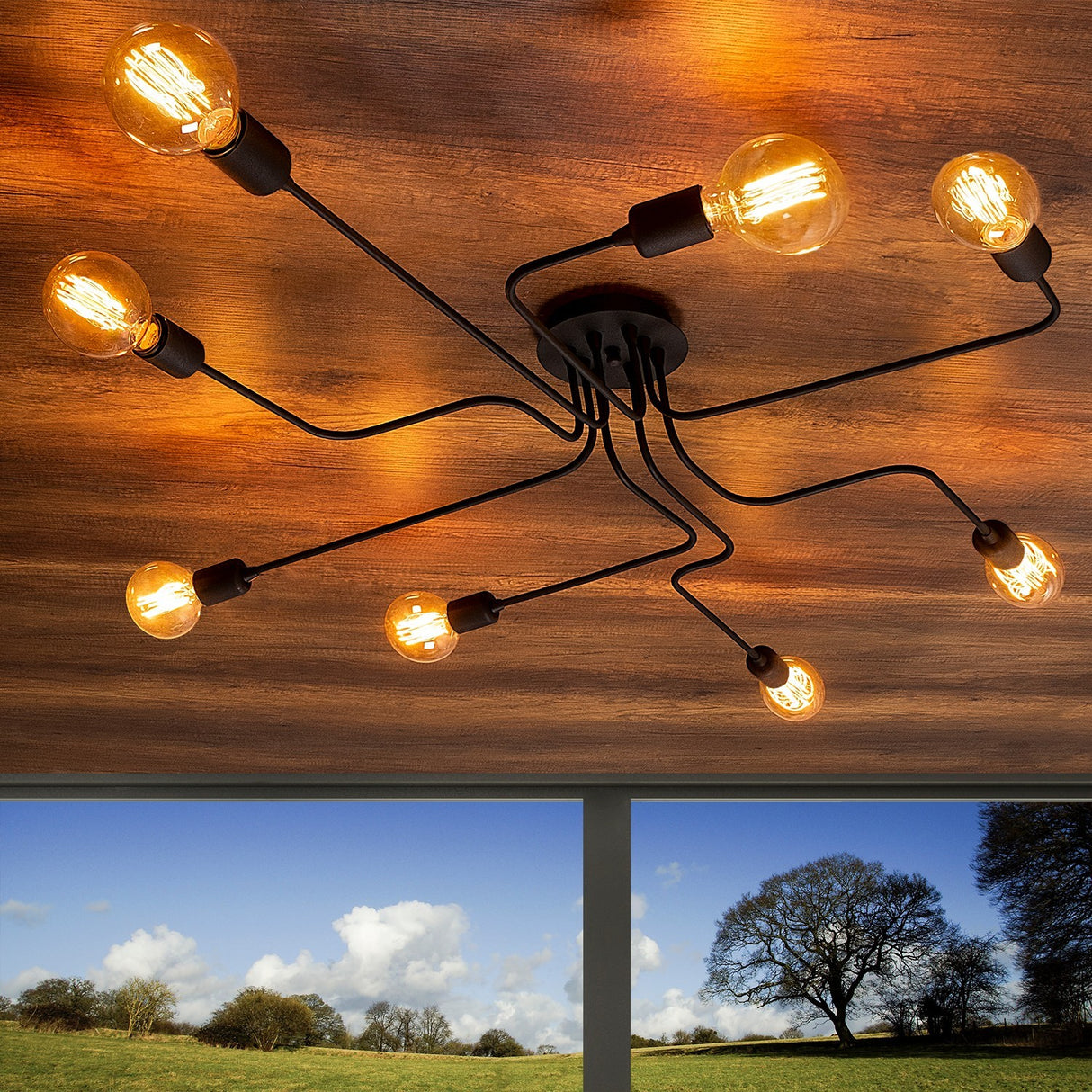 Pendant lamp 8-light L Black Metal Striker 