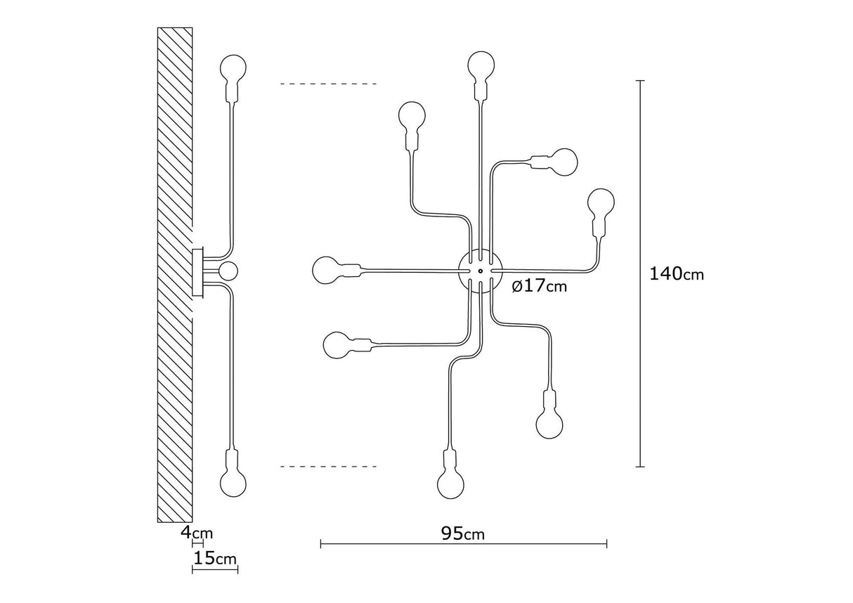 Pendant lamp 8-light L Black Metal Striker 
