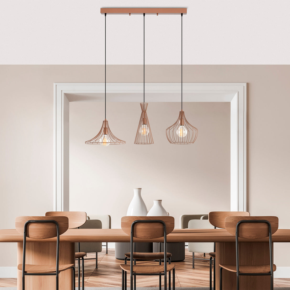 Pendant lamp 3-light Copper-colored Metal Evermere 
