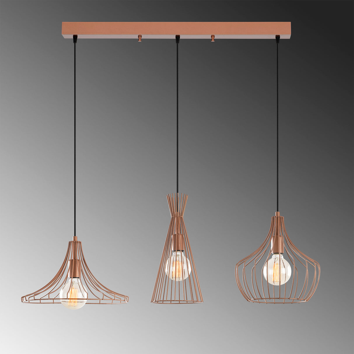 Pendant lamp 3-light Copper-colored Metal Evermere 