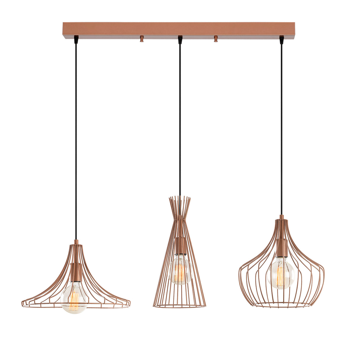 Pendant lamp 3-light Copper-colored Metal Evermere 