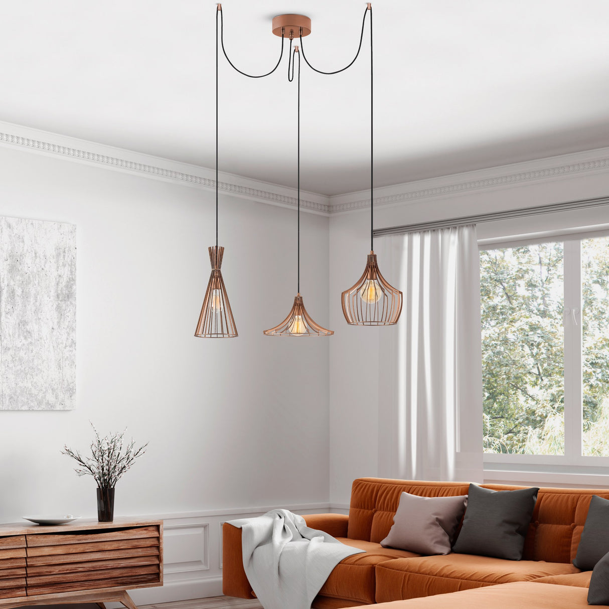 Copper-colored pendant lamp 3-light Metal Evermere 