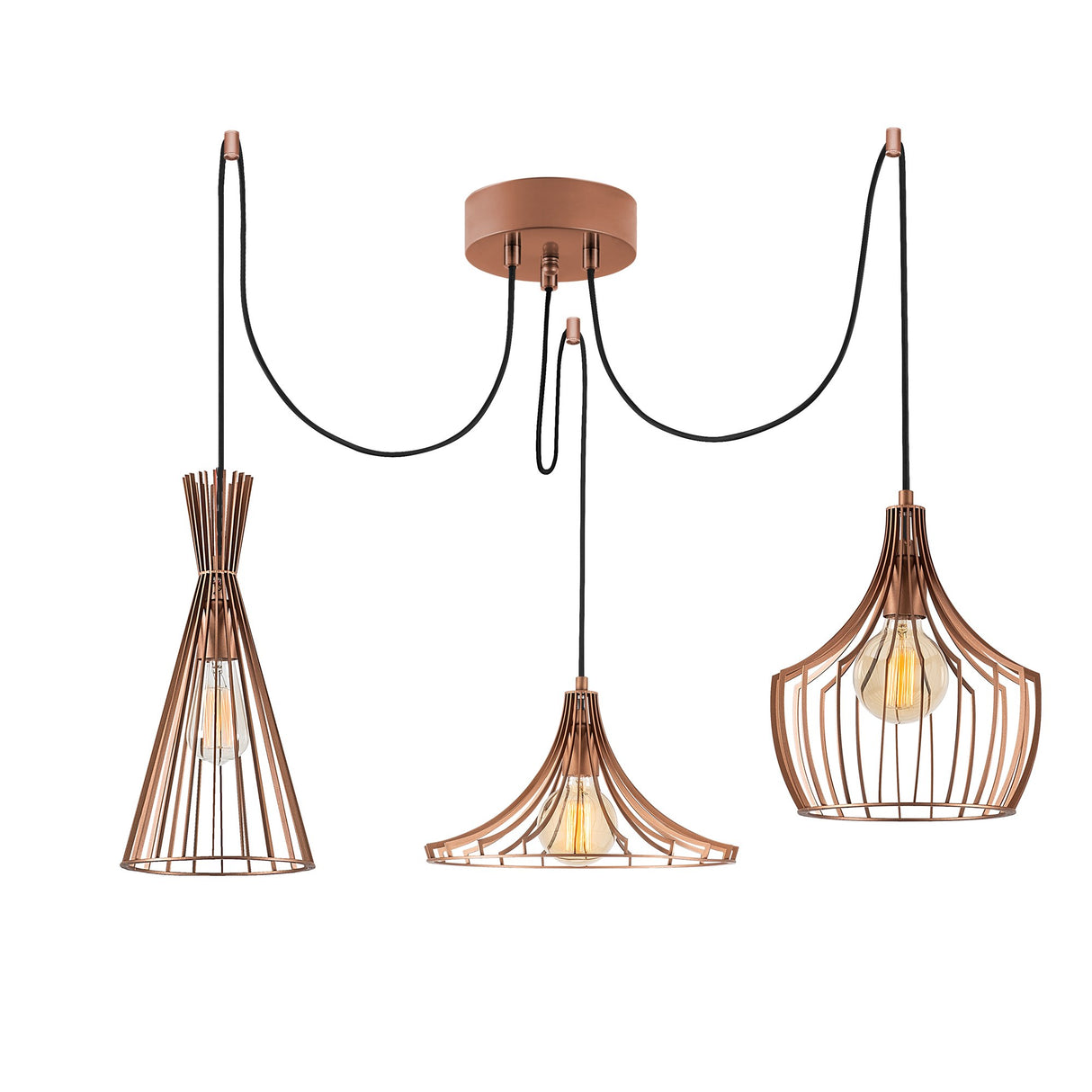 Copper-colored pendant lamp 3-light Metal Evermere 