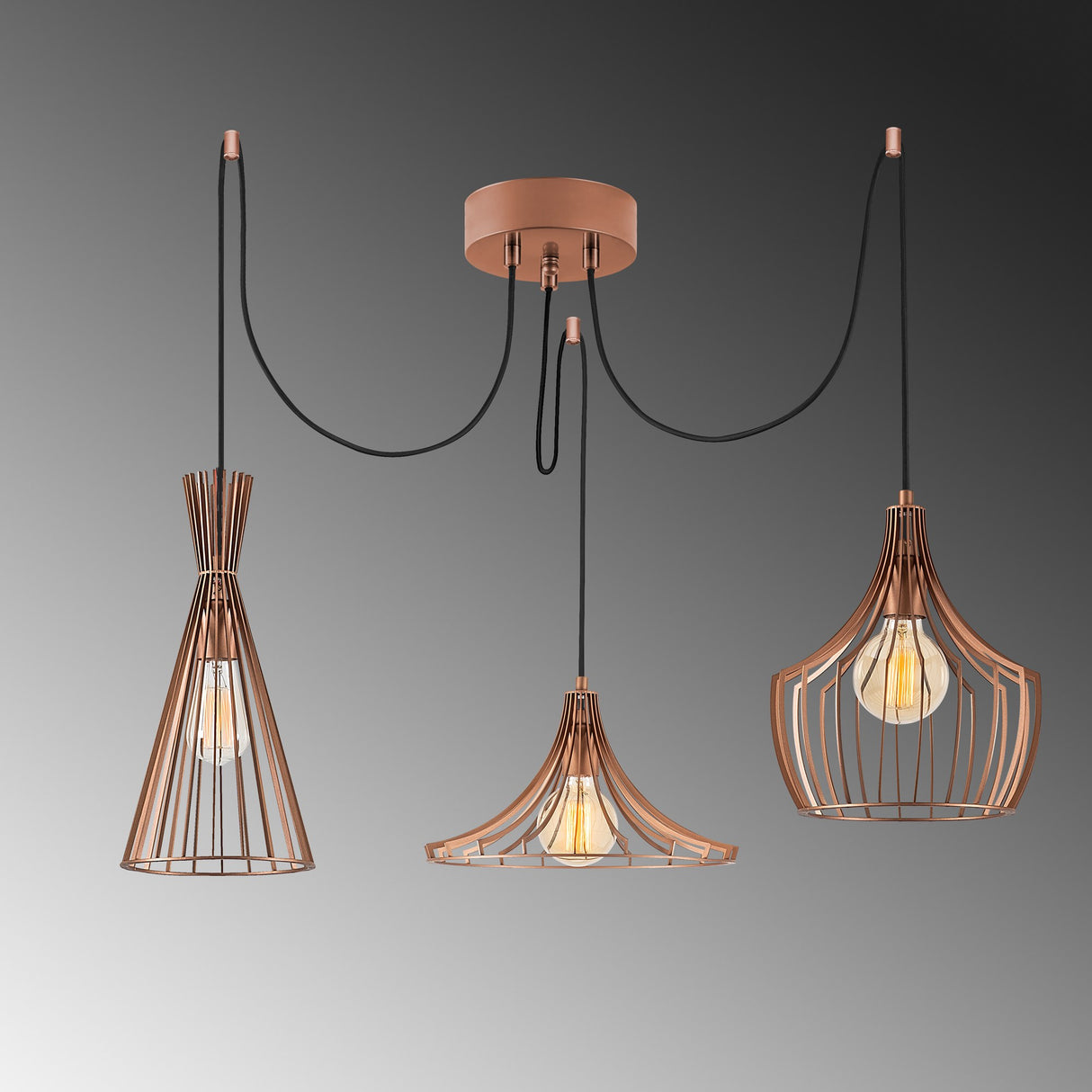 Copper-colored pendant lamp 3-light Metal Evermere 