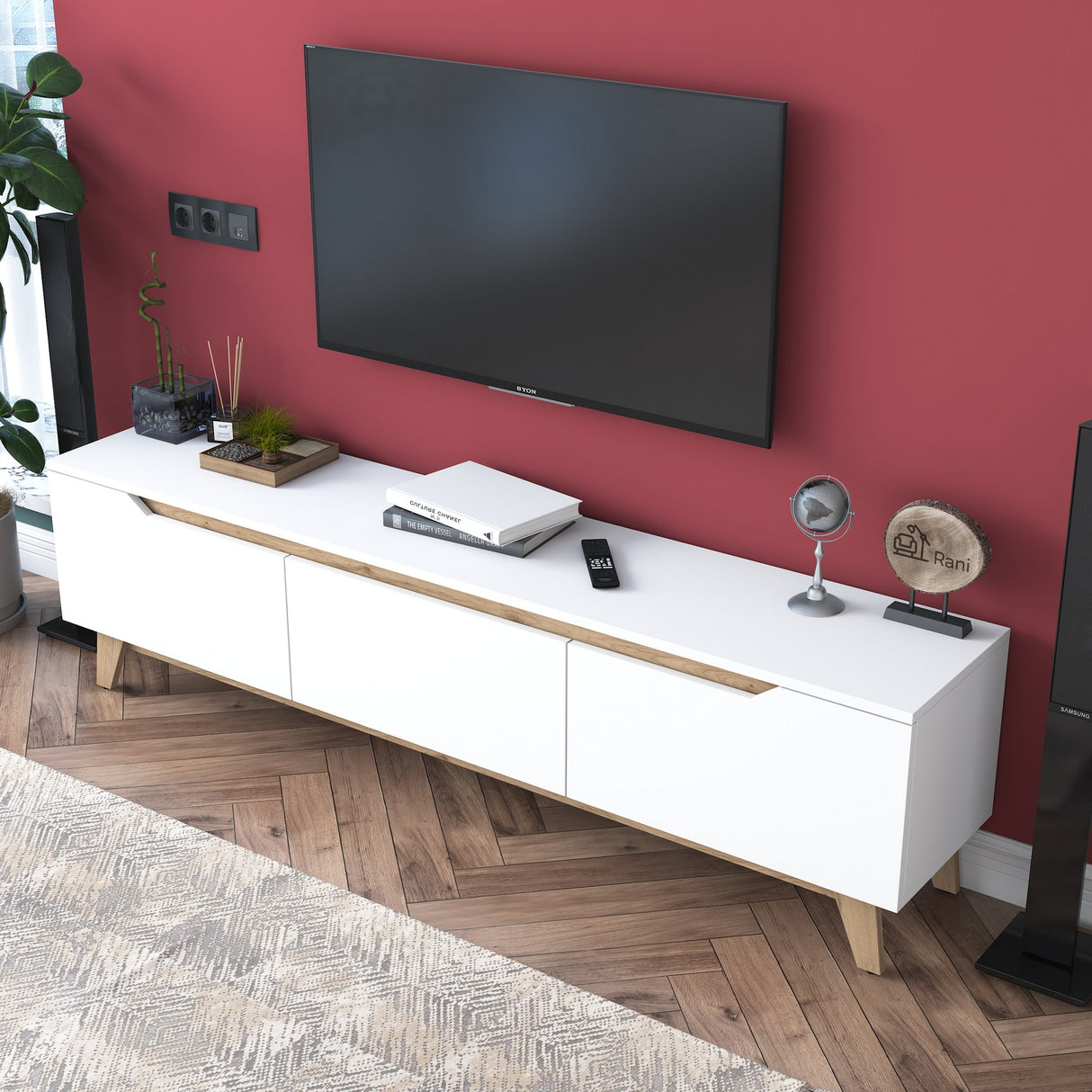 TV Furniture Osiris White Light Walnut Melamine 180x48.6x35 cm