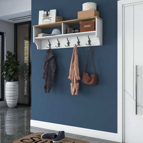 Coat rack Hally White 15-hooks - Two compartments 