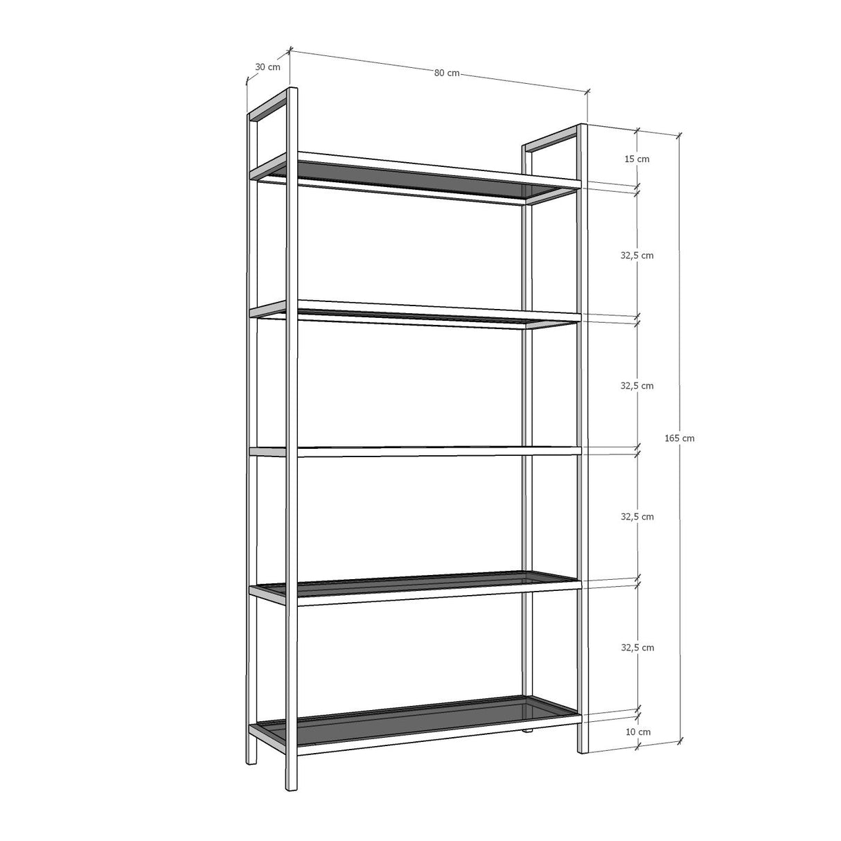 Modern chic Veneto bookcase gold metal glass 80x165x30 cm