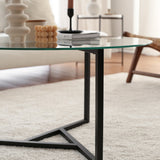 Round Glass Coffee Table 75 cm - Black Metal Frame 
