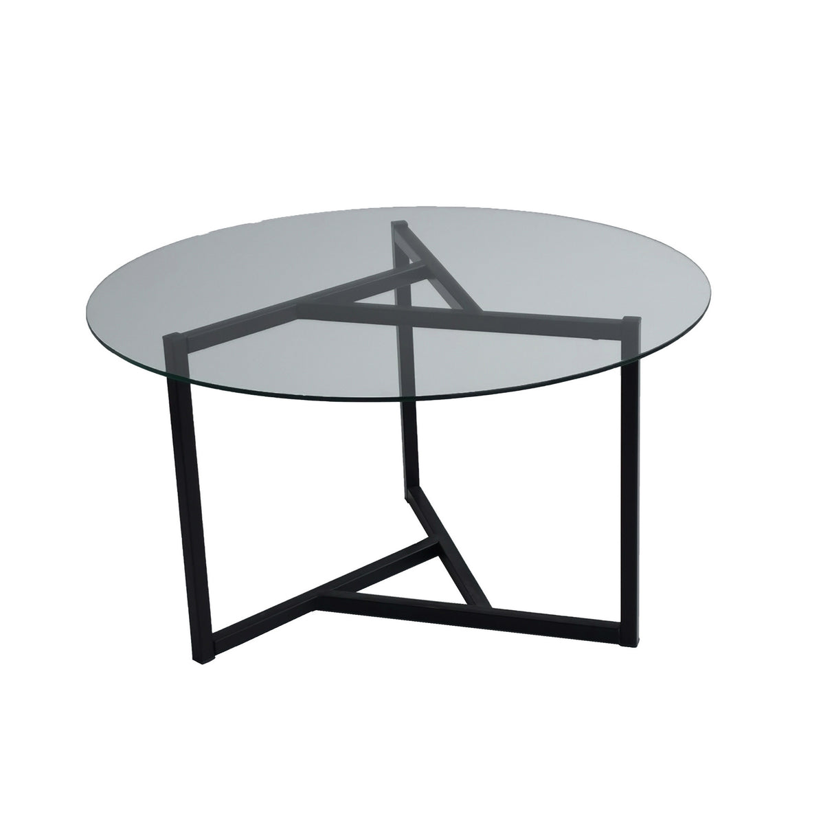 Round Glass Coffee Table 75 cm - Black Metal Frame 