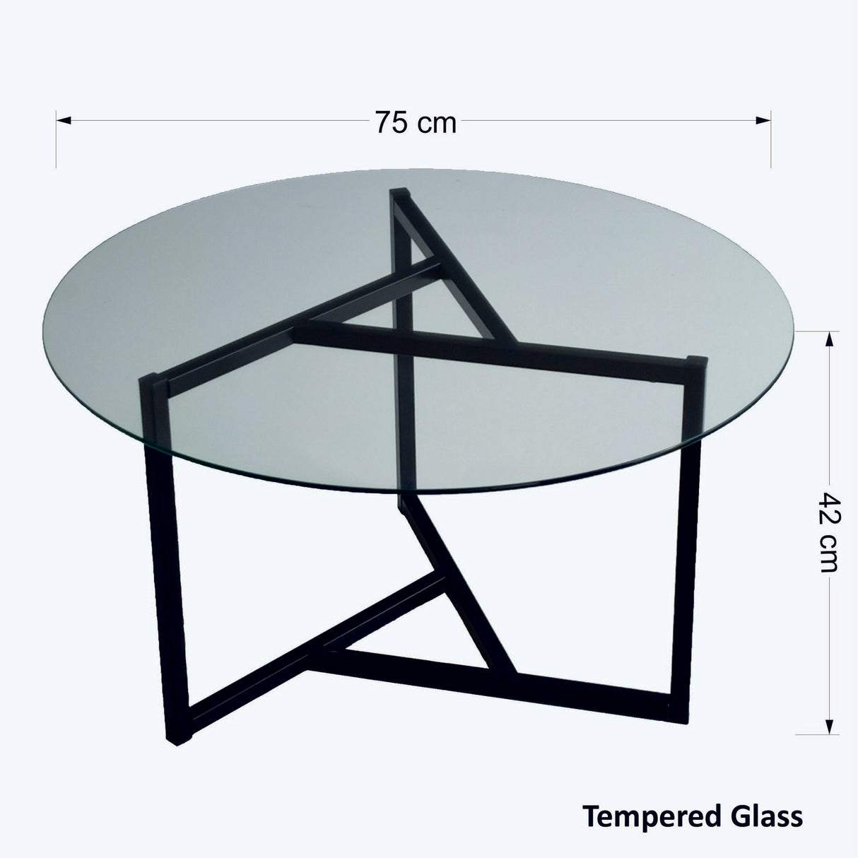 Round Glass Coffee Table 75 cm - Black Metal Frame 