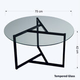 Round Glass Coffee Table 75 cm - Black Metal Frame 
