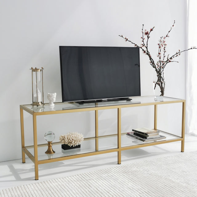 TV Meubels - TV Meubel Basic Gold Goud Glas 130x45x40 cm - Dimehouse