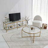 TV Meubels - TV Meubel Basic Gold Goud Glas 130x45x40 cm - Dimehouse