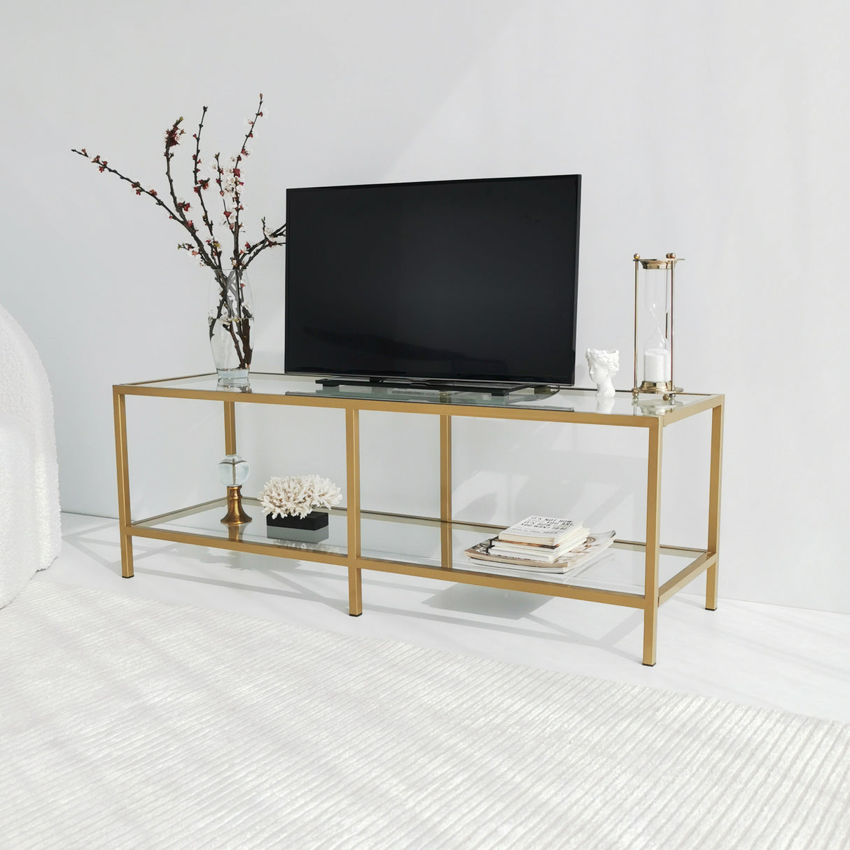 TV Meubels - TV Meubel Basic Gold Goud Glas 130x45x40 cm - Dimehouse