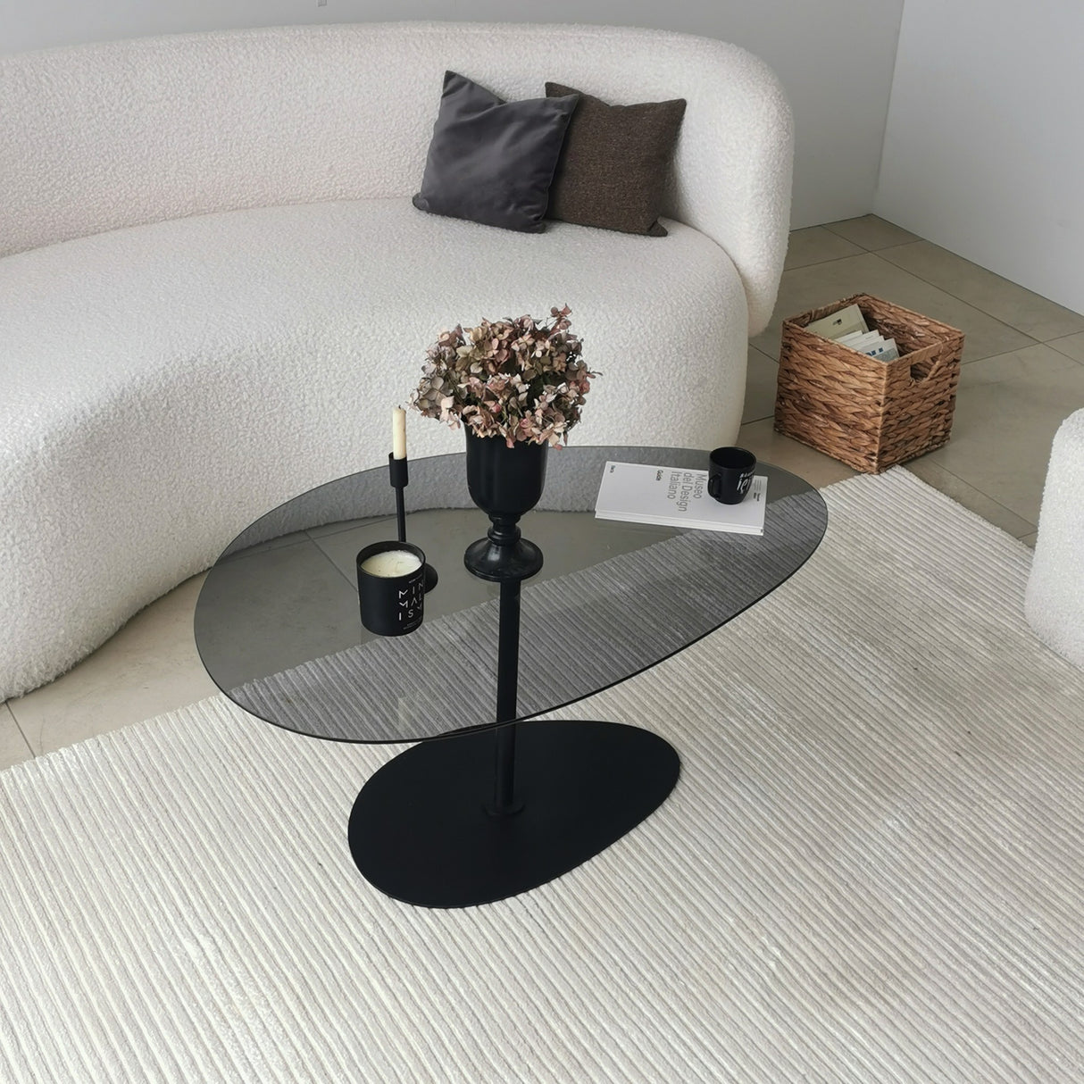Salontafels - Organische Design Salontafel Getint Glas Torpo - Zwart Metalen Frame - Dimehouse