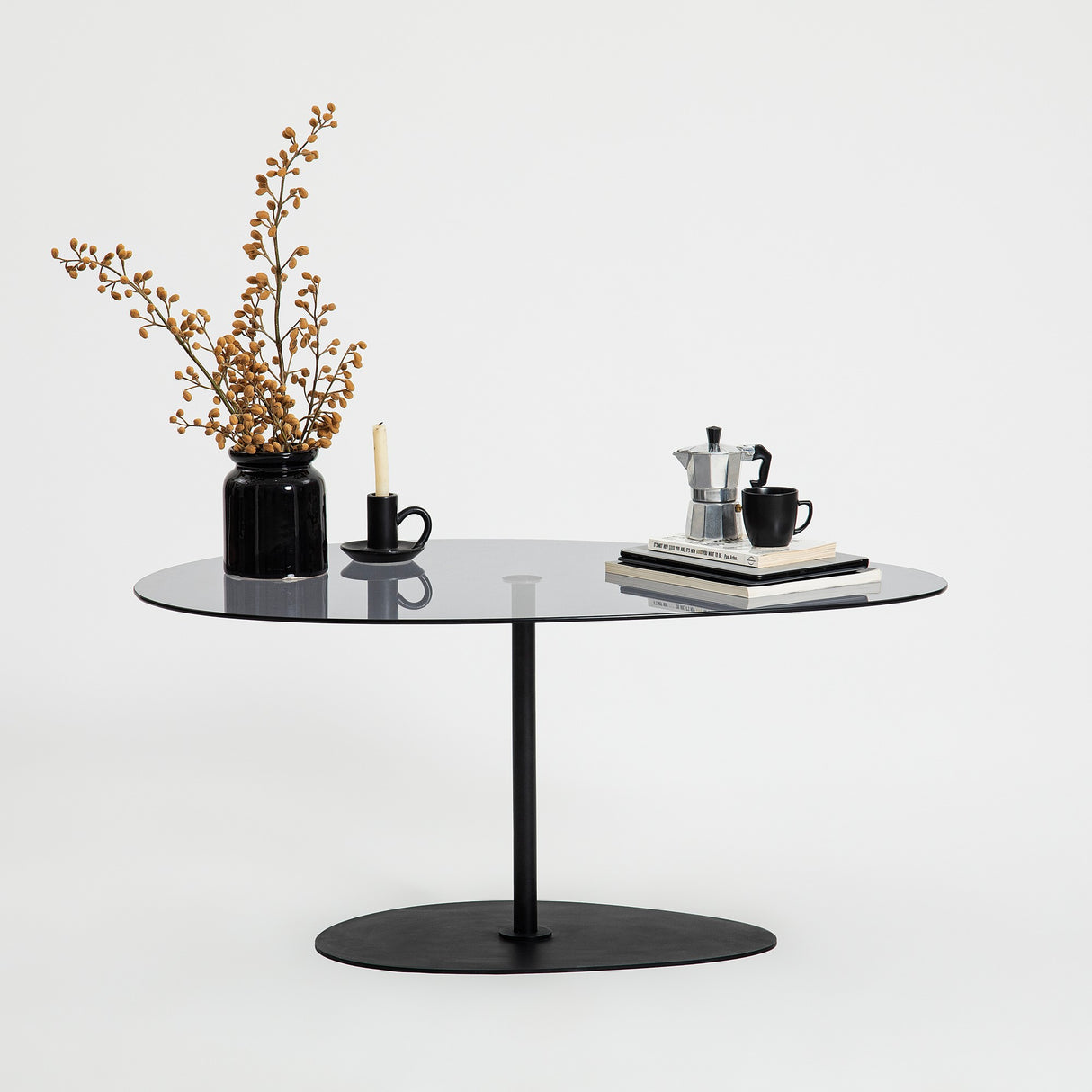 Salontafels - Organische Design Salontafel Getint Glas Torpo - Zwart Metalen Frame - Dimehouse