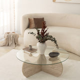 Round Glass Coffee Table 75 cm Travertine - Hima 