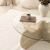 Round Glass Coffee Table 75 cm Travertine - Hima 