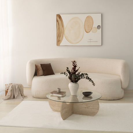Salontafels - Salontafel Rond Glas 75 cm Travertin - Hima - Dimehouse