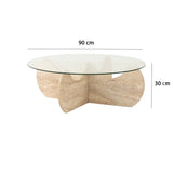 Round Glass Coffee Table 75 cm Travertine - Hima 