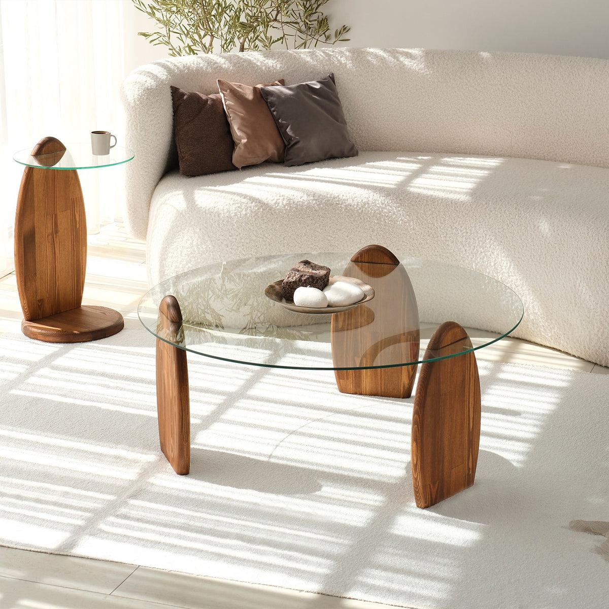 Design Coffee Table Round 90 cm Sunf - Wooden base – Dimehouse