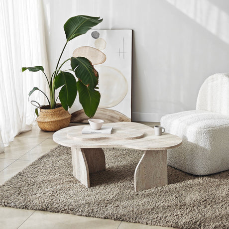 Organic Coffee Table Travertine Melamine marble look Melta - 105x65 cm 