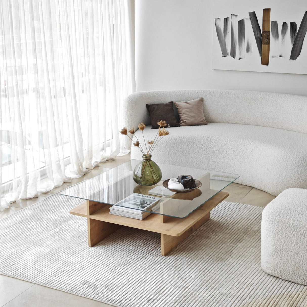 Coffee Tables - Coffee Table Square Glass Sagu - Sapphire Melamine Base - 90x90 cm - Dimehouse