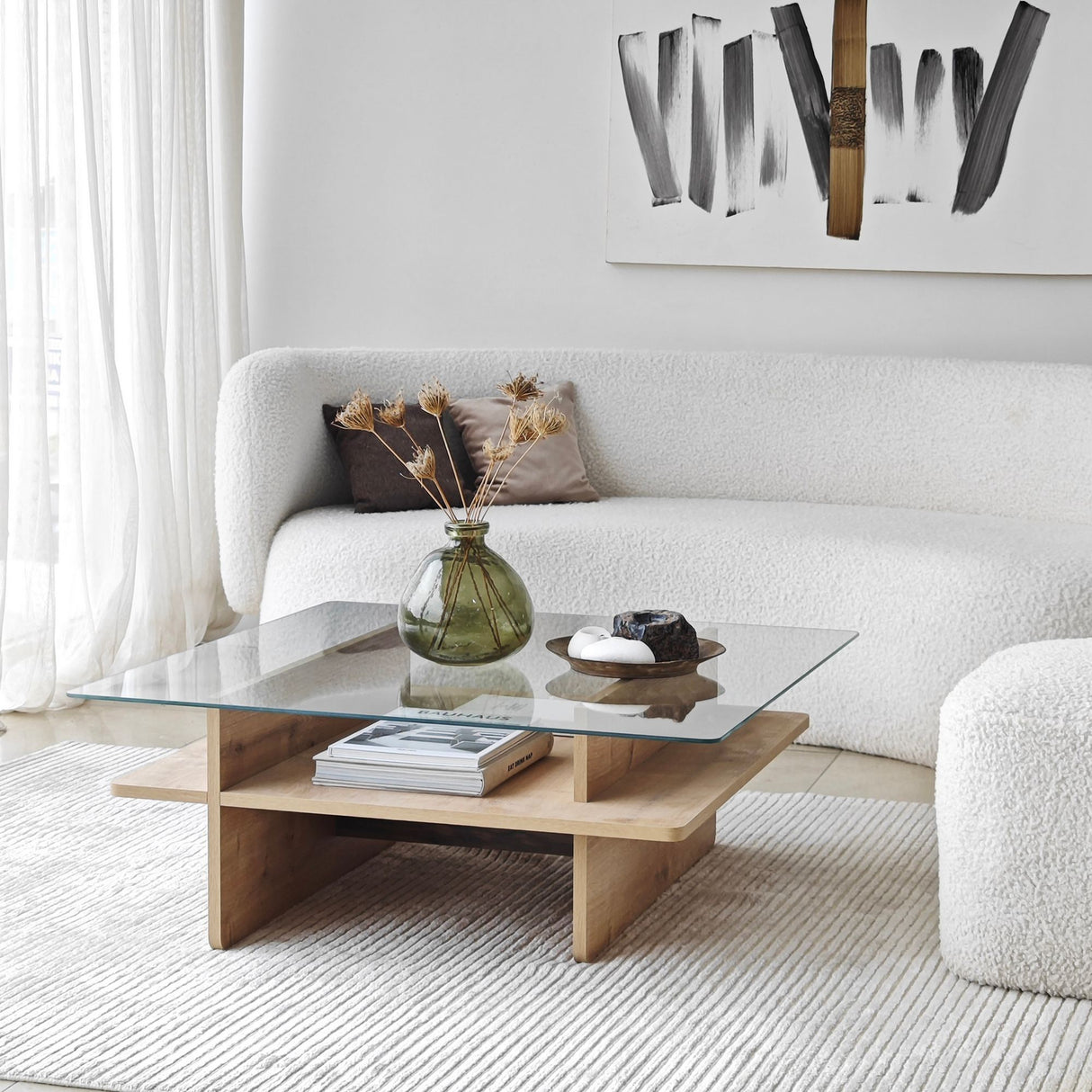 Coffee Tables - Coffee Table Square Glass Sagu - Sapphire Melamine Base - 90x90 cm - Dimehouse