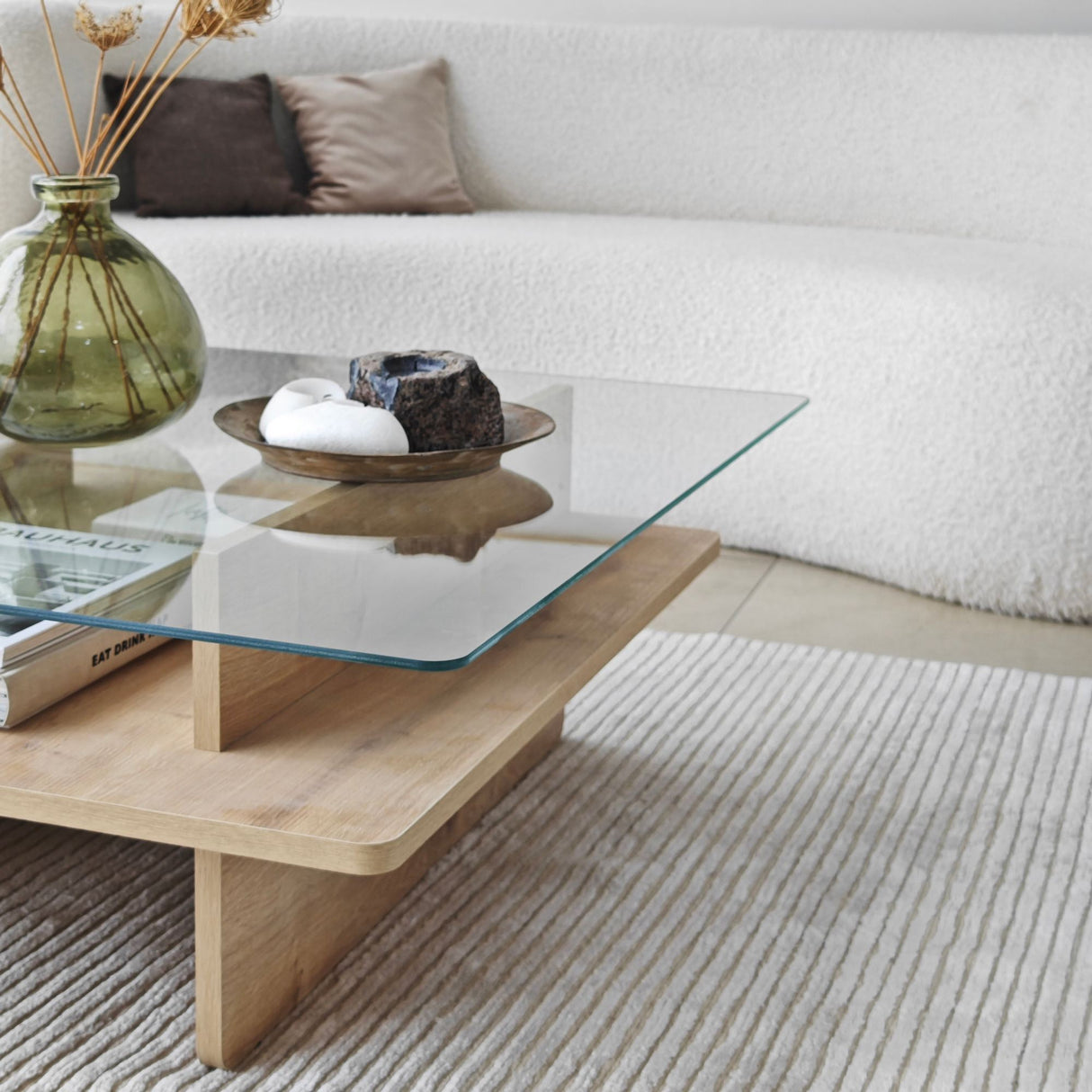Coffee Tables - Coffee Table Square Glass Sagu - Sapphire Melamine Base - 90x90 cm - Dimehouse