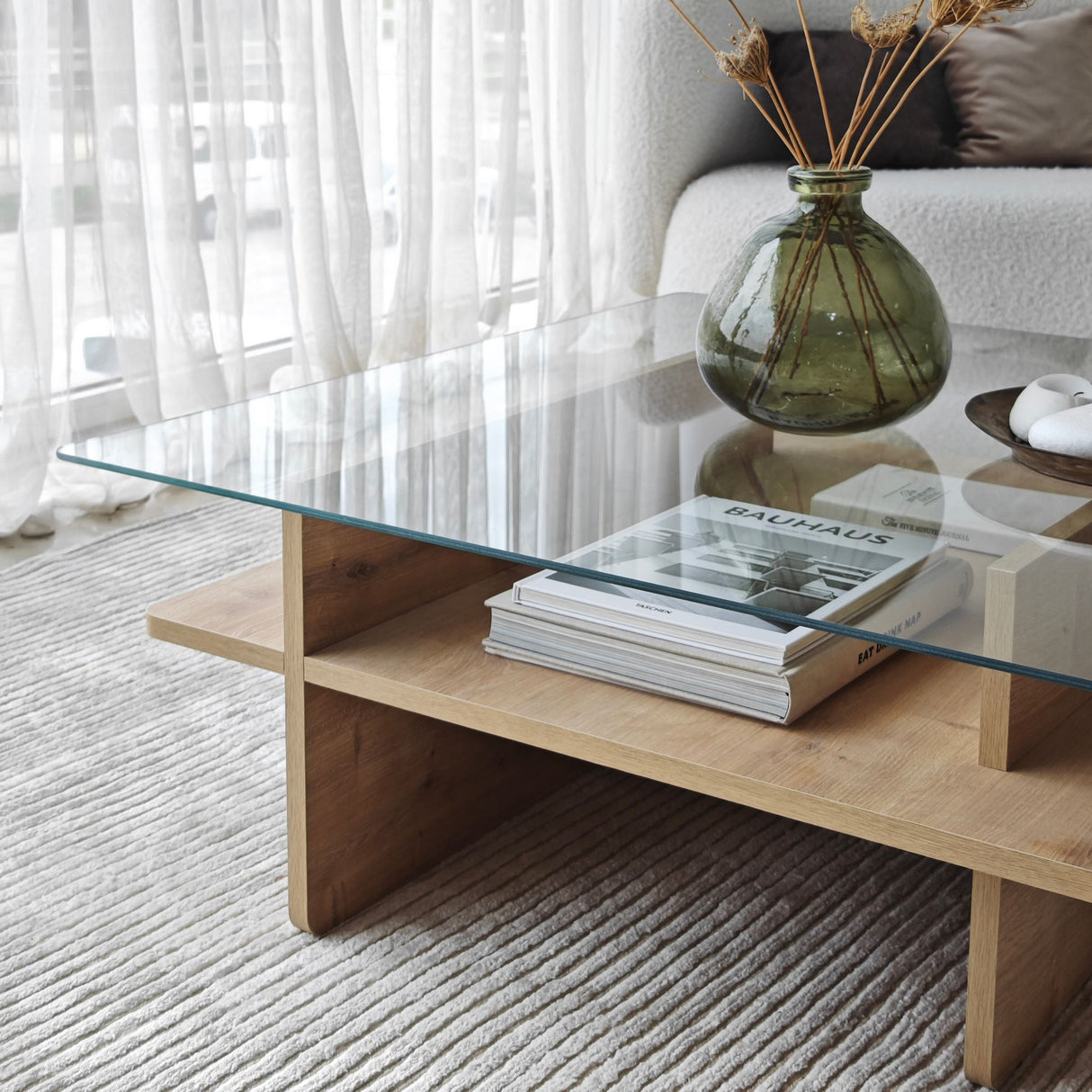 Coffee Tables - Coffee Table Square Glass Sagu - Sapphire Melamine Base - 90x90 cm - Dimehouse