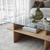 Coffee Tables - Coffee Table Square Glass Sagu - Sapphire Melamine Base - 90x90 cm - Dimehouse