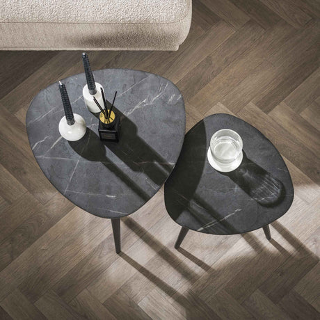 Triangular Coffee Table Set of 2 Conner Ceramic Look Gray