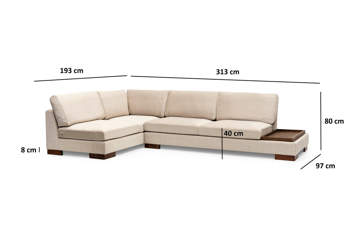 Corner Sofa Left Tulip Beige - With Ottoman 