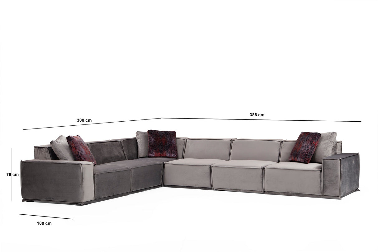 XL Corner Sofa Left Lego Velvet Gray 