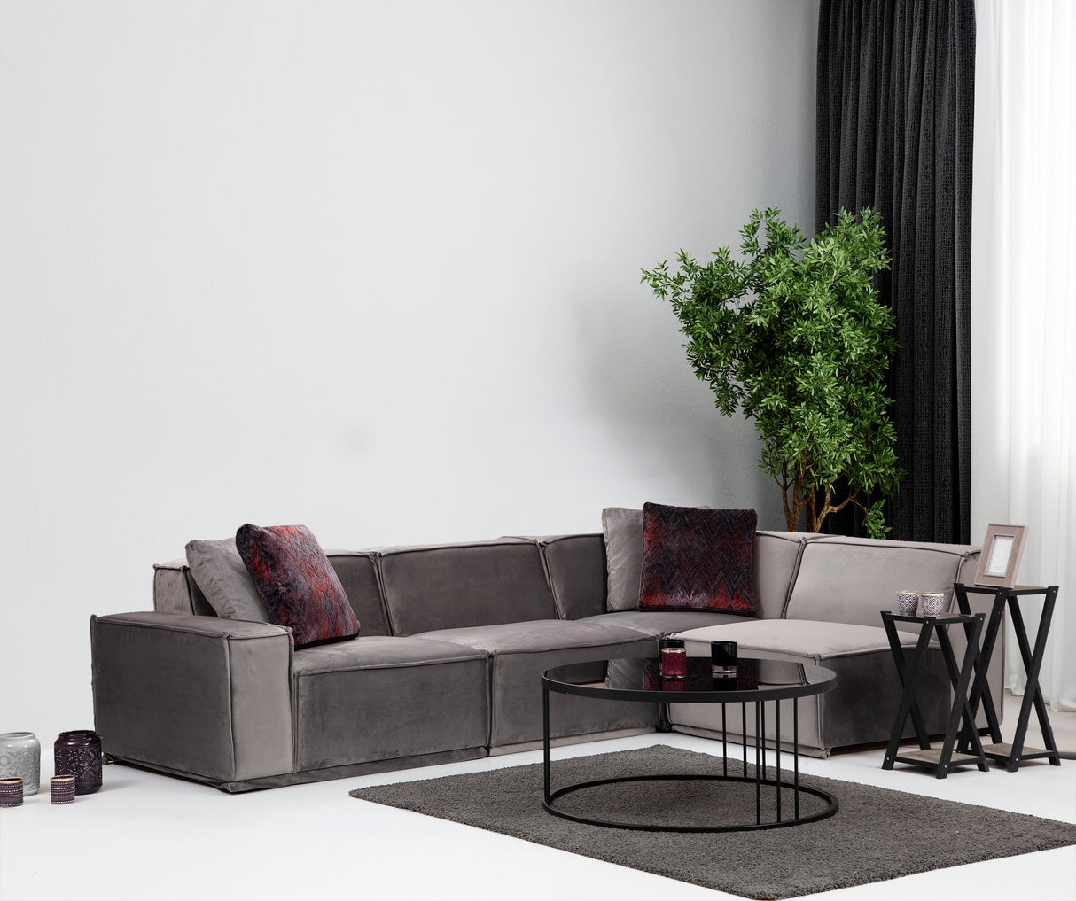 Corner Sofa Right Lego Gray Velvet 
