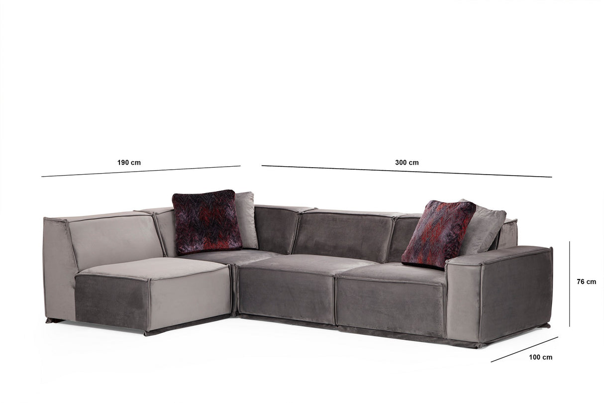 Corner Sofa Left Lego Gray Velvet 